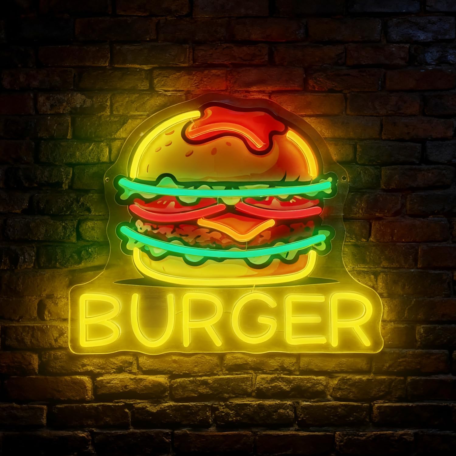 Food Snacks Restaurant - لافتة نيون على شكل برجر، لافتات