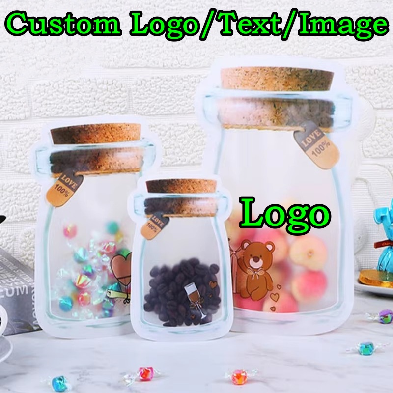 Food Snacks Logos - 100 قطعة من أكياس تخزين الزجاجات