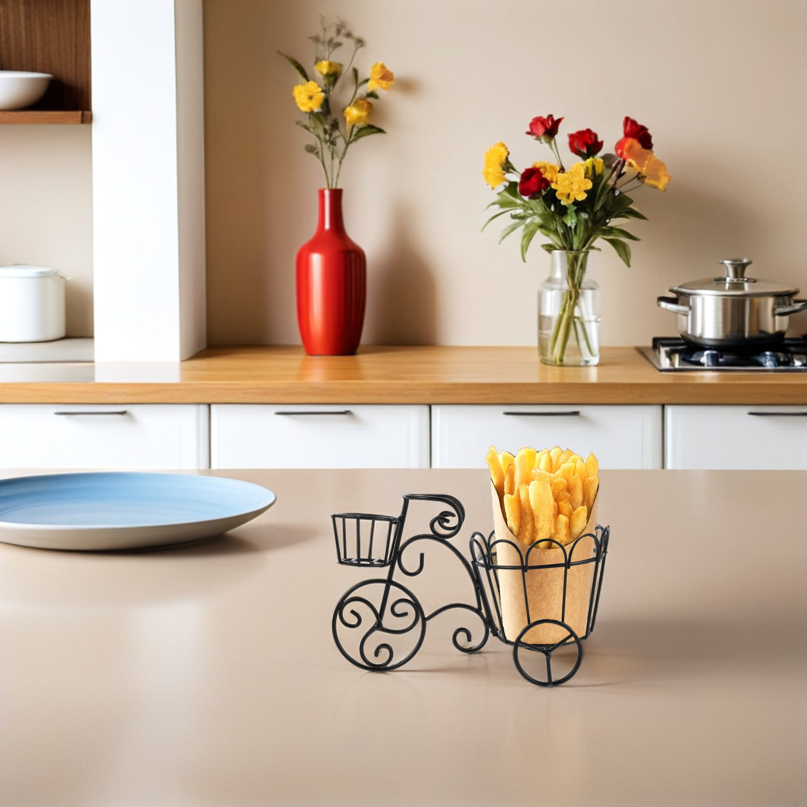 سلة بطاطس مقلية معدنية مبتكرة، - مراجعة Food Snacks Restaurant وسعره
